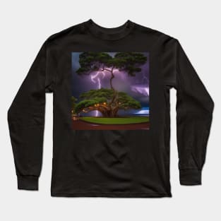 Iconic World Landmarks During A Thunderstorm: Banyan Tree Maui Long Sleeve T-Shirt